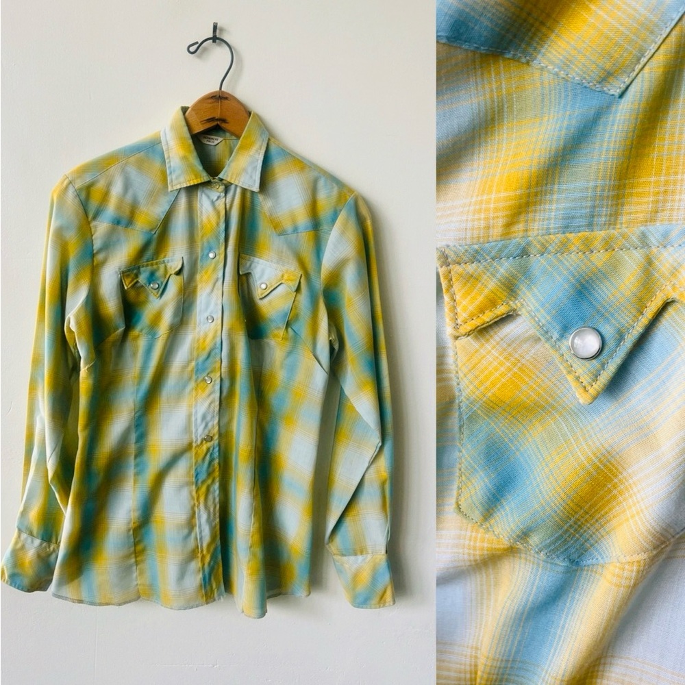 Vintage Women’s Plaid Snap Button Western Wear Shirt 1970’s Women’s Ranch Wear